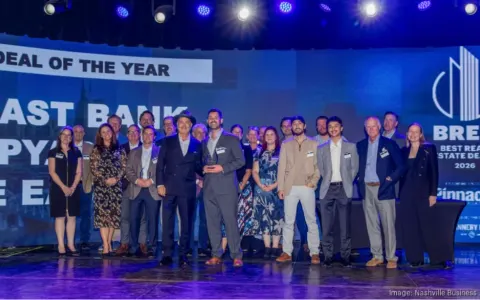 The East Bend team on stage accepting Deal of the Year at the Nashville Business Journal’s BRED 2026 awards